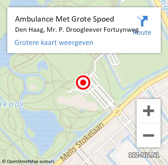 Locatie op kaart van de 112 melding: Ambulance Met Grote Spoed Naar Den Haag, Mr. P. Droogleever Fortuynweg op 21 september 2022 22:02