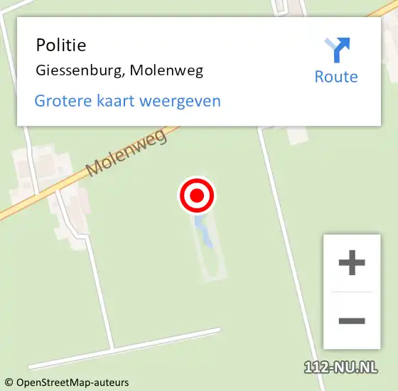 Locatie op kaart van de 112 melding: Politie Giessenburg, Molenweg op 21 september 2022 22:16