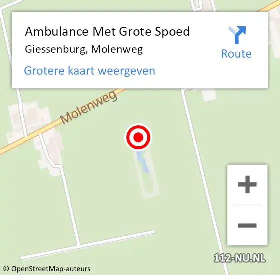 Locatie op kaart van de 112 melding: Ambulance Met Grote Spoed Naar Giessenburg, Molenweg op 21 september 2022 22:17