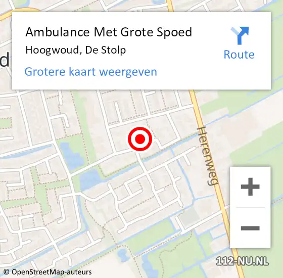 Locatie op kaart van de 112 melding: Ambulance Met Grote Spoed Naar Hoogwoud, De Stolp op 21 september 2022 22:28