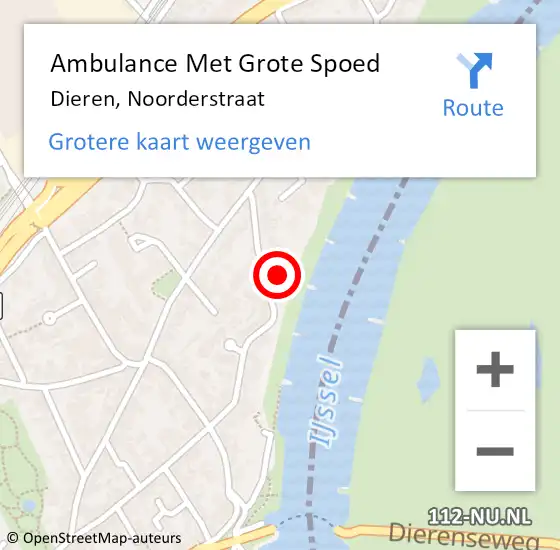 Locatie op kaart van de 112 melding: Ambulance Met Grote Spoed Naar Dieren, Noorderstraat op 21 september 2022 22:31