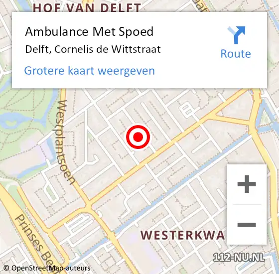 Locatie op kaart van de 112 melding: Ambulance Met Spoed Naar Delft, Cornelis de Wittstraat op 21 september 2022 22:37