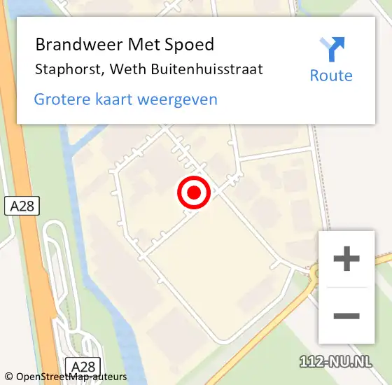Locatie op kaart van de 112 melding: Brandweer Met Spoed Naar Staphorst, Weth Buitenhuisstraat op 21 september 2022 22:41
