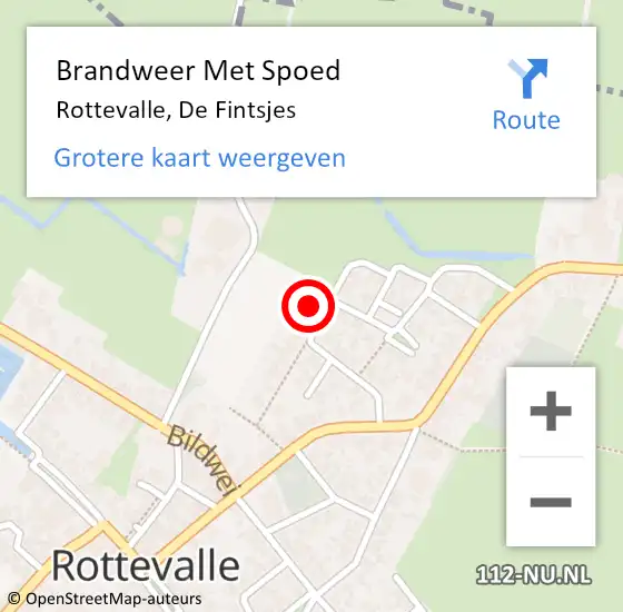 Locatie op kaart van de 112 melding: Brandweer Met Spoed Naar Rottevalle, De Fintsjes op 21 september 2022 22:42