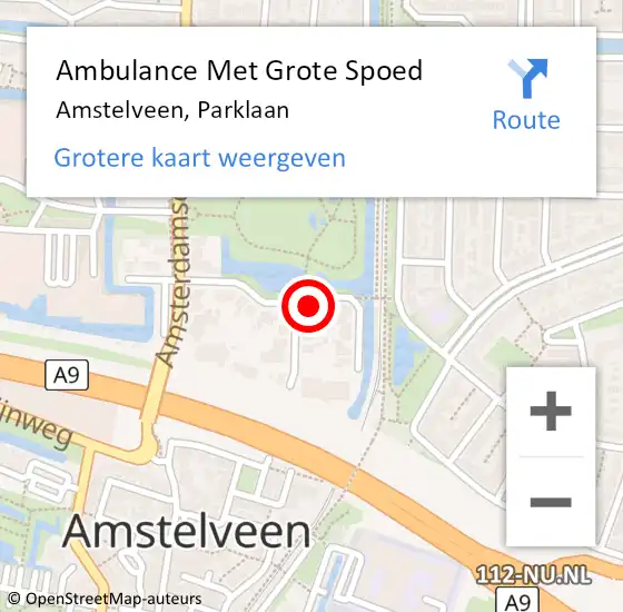 Locatie op kaart van de 112 melding: Ambulance Met Grote Spoed Naar Amstelveen, Parklaan op 21 september 2022 22:48