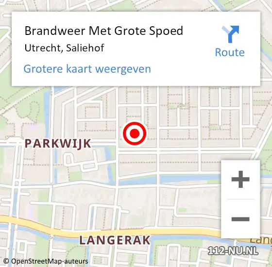 Locatie op kaart van de 112 melding: Brandweer Met Grote Spoed Naar Utrecht, Saliehof op 21 september 2022 22:52