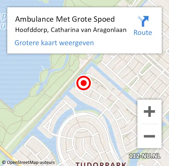 Locatie op kaart van de 112 melding: Ambulance Met Grote Spoed Naar Hoofddorp, Catharina van Aragonlaan op 21 september 2022 22:53