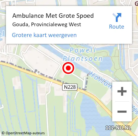 Locatie op kaart van de 112 melding: Ambulance Met Grote Spoed Naar Gouda, Provincialeweg West op 21 september 2022 22:56