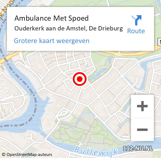 Locatie op kaart van de 112 melding: Ambulance Met Spoed Naar Ouderkerk aan de Amstel, De Drieburg op 21 september 2022 23:04