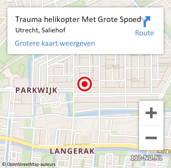 Locatie op kaart van de 112 melding: Trauma helikopter Met Grote Spoed Naar Utrecht, Saliehof op 21 september 2022 23:15