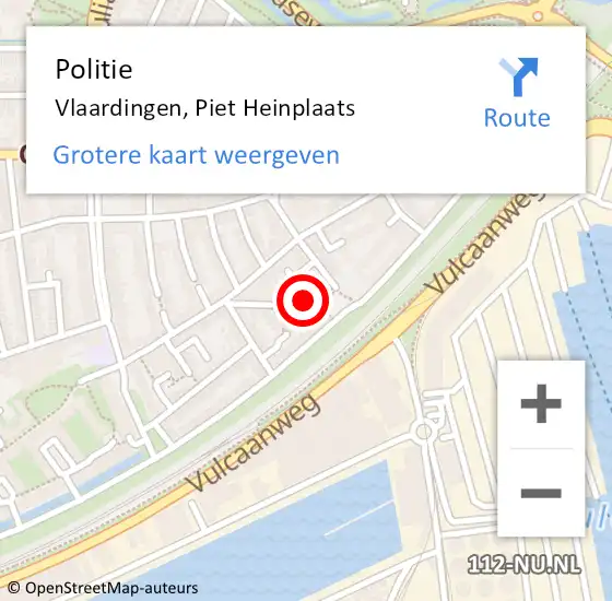 Locatie op kaart van de 112 melding: Politie Vlaardingen, Piet Heinplaats op 22 september 2022 00:04