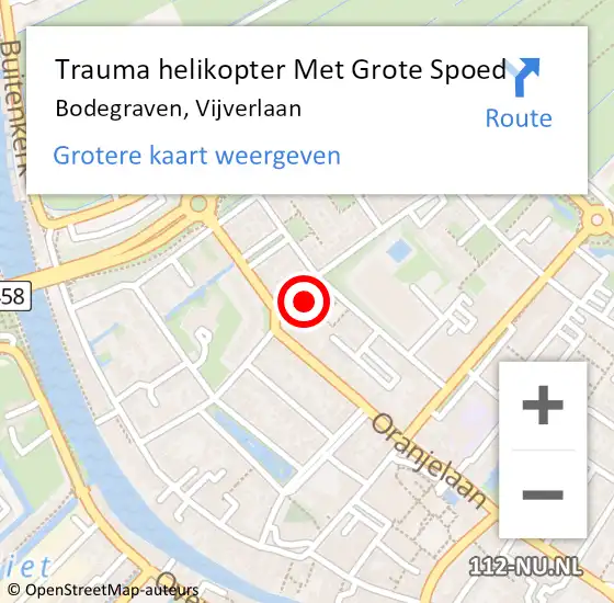 Locatie op kaart van de 112 melding: Trauma helikopter Met Grote Spoed Naar Bodegraven, Vijverlaan op 22 september 2022 00:40