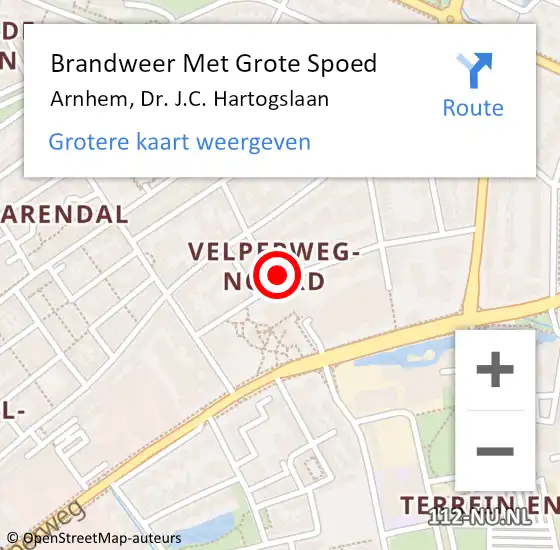 Locatie op kaart van de 112 melding: Brandweer Met Grote Spoed Naar Arnhem, Dr. J.C. Hartogslaan op 22 september 2022 00:40