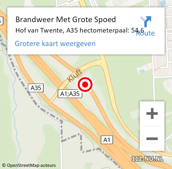 Locatie op kaart van de 112 melding: Brandweer Met Grote Spoed Naar Hof van Twente, A35 hectometerpaal: 54,6 op 22 september 2022 00:57