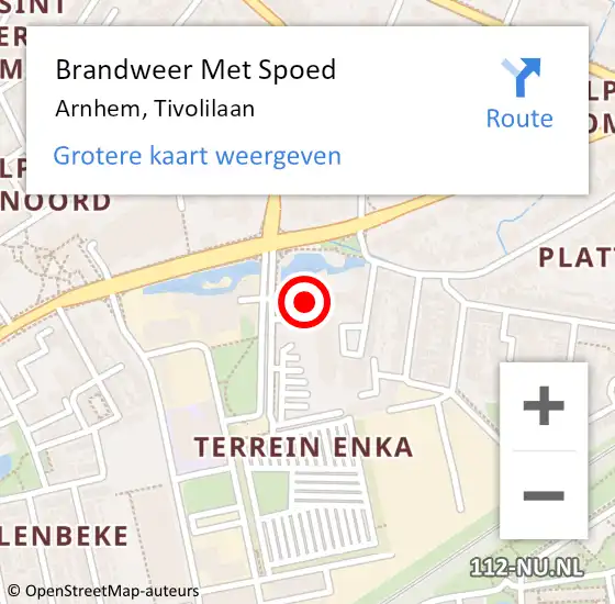Locatie op kaart van de 112 melding: Brandweer Met Spoed Naar Arnhem, Tivolilaan op 22 september 2022 01:20