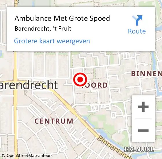 Locatie op kaart van de 112 melding: Ambulance Met Grote Spoed Naar Barendrecht, 't Fruit op 22 september 2022 02:25