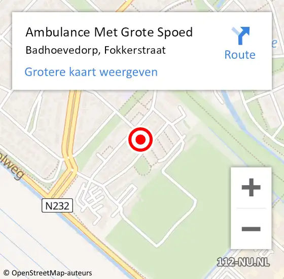 Locatie op kaart van de 112 melding: Ambulance Met Grote Spoed Naar Badhoevedorp, Fokkerstraat op 22 september 2022 02:56