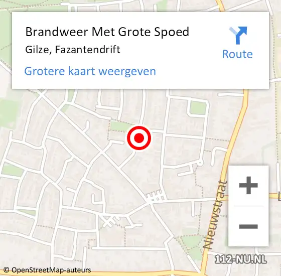 Locatie op kaart van de 112 melding: Brandweer Met Grote Spoed Naar Gilze, Fazantendrift op 22 september 2022 03:22