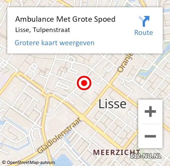 Locatie op kaart van de 112 melding: Ambulance Met Grote Spoed Naar Lisse, Tulpenstraat op 22 september 2022 03:30