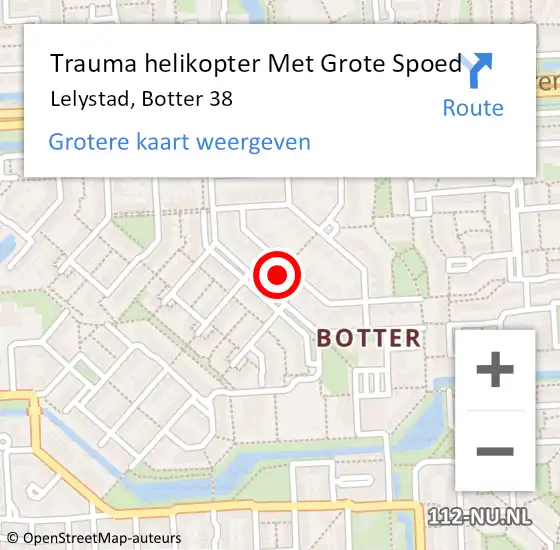 Locatie op kaart van de 112 melding: Trauma helikopter Met Grote Spoed Naar Lelystad, Botter 38 op 22 september 2022 04:01