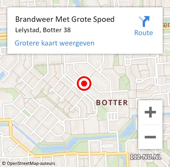 Locatie op kaart van de 112 melding: Brandweer Met Grote Spoed Naar Lelystad, Botter 38 op 22 september 2022 04:02