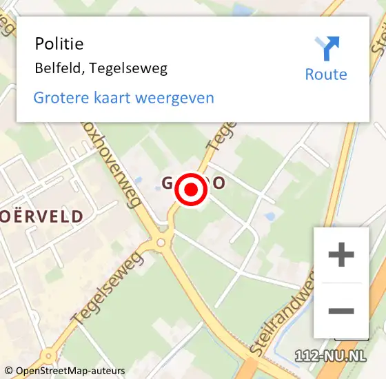 Locatie op kaart van de 112 melding: Politie Belfeld, Tegelseweg op 22 september 2022 04:59