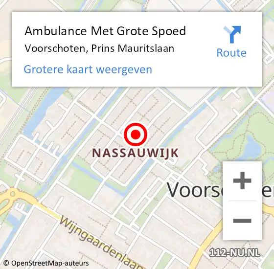 Locatie op kaart van de 112 melding: Ambulance Met Grote Spoed Naar Voorschoten, Prins Mauritslaan op 22 september 2022 06:40