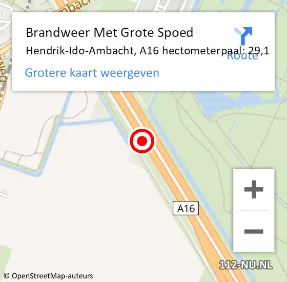 Locatie op kaart van de 112 melding: Brandweer Met Grote Spoed Naar Ridderkerk, A16 hectometerpaal: 29,1 op 22 september 2022 07:50