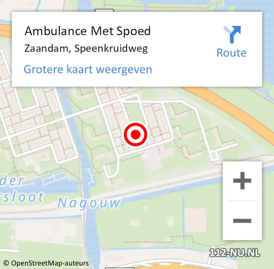 Locatie op kaart van de 112 melding: Ambulance Met Spoed Naar Zaandam, Speenkruidweg op 22 september 2022 07:58