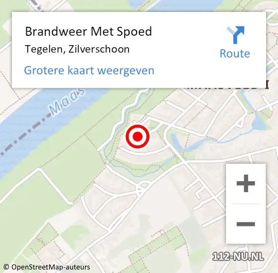 Locatie op kaart van de 112 melding: Brandweer Met Spoed Naar Tegelen, Zilverschoon op 22 september 2022 07:59