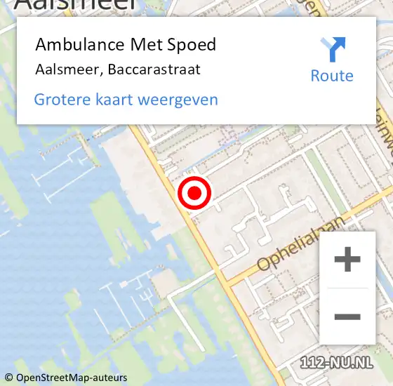 Locatie op kaart van de 112 melding: Ambulance Met Spoed Naar Aalsmeer, Baccarastraat op 22 september 2022 08:07