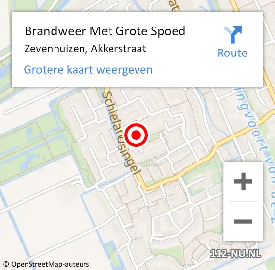 Locatie op kaart van de 112 melding: Brandweer Met Grote Spoed Naar Zevenhuizen, Akkerstraat op 22 september 2022 08:24