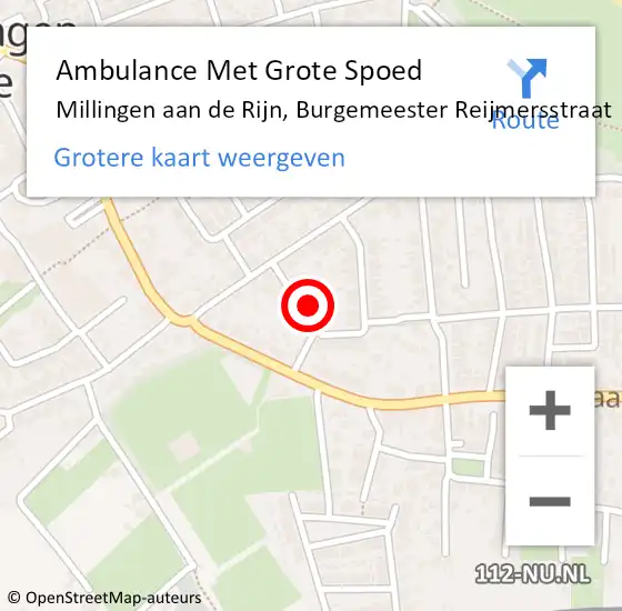 Locatie op kaart van de 112 melding: Ambulance Met Grote Spoed Naar Millingen aan de Rijn, Burgemeester Reijmersstraat op 22 september 2022 08:41