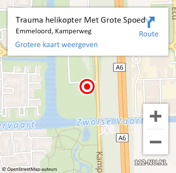 Locatie op kaart van de 112 melding: Trauma helikopter Met Grote Spoed Naar Emmeloord, Kamperweg op 22 september 2022 08:53