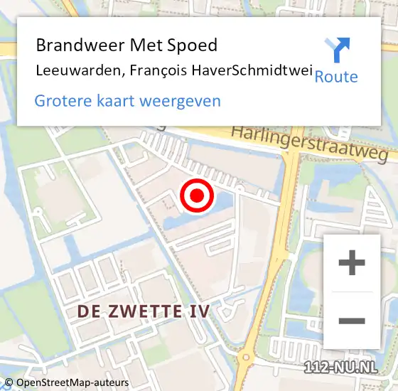 Locatie op kaart van de 112 melding: Brandweer Met Spoed Naar Leeuwarden, François HaverSchmidtwei op 22 september 2022 09:07