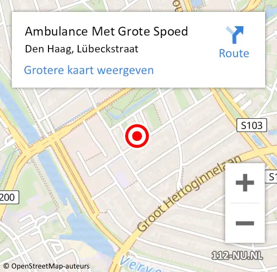 Locatie op kaart van de 112 melding: Ambulance Met Grote Spoed Naar Den Haag, Lübeckstraat op 22 september 2022 09:27
