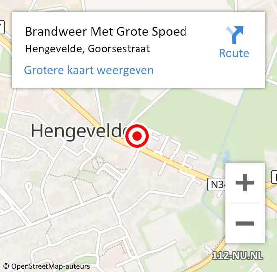 Locatie op kaart van de 112 melding: Brandweer Met Grote Spoed Naar Hengevelde, Goorsestraat op 22 september 2022 09:28