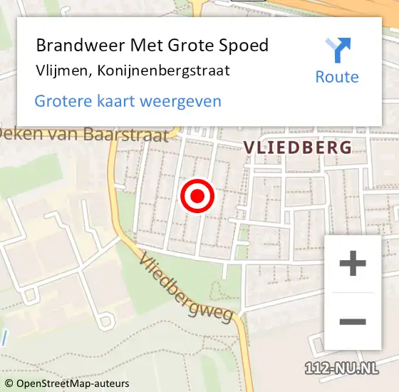 Locatie op kaart van de 112 melding: Brandweer Met Grote Spoed Naar Vlijmen, Konijnenbergstraat op 22 september 2022 09:37