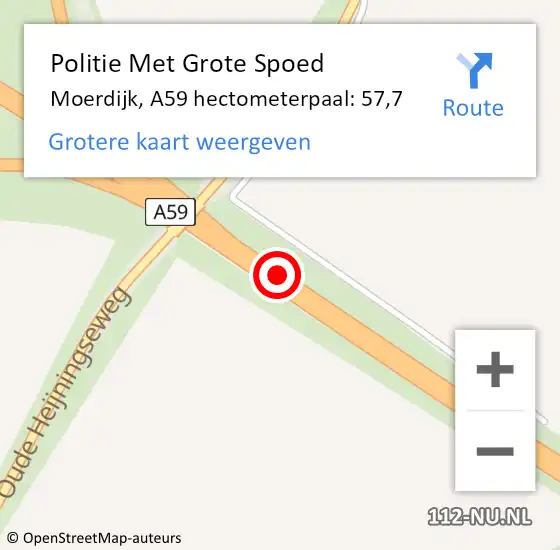 Locatie op kaart van de 112 melding: Politie Met Grote Spoed Naar Moerdijk, A59 hectometerpaal: 57,7 op 22 september 2022 09:49