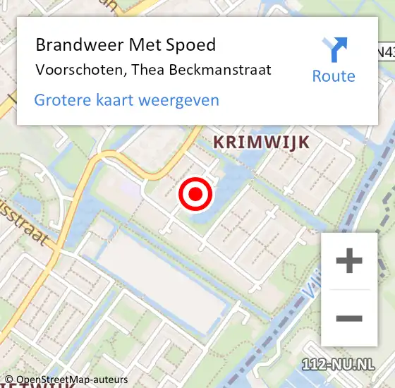 Locatie op kaart van de 112 melding: Brandweer Met Spoed Naar Voorschoten, Thea Beckmanstraat op 22 september 2022 09:51