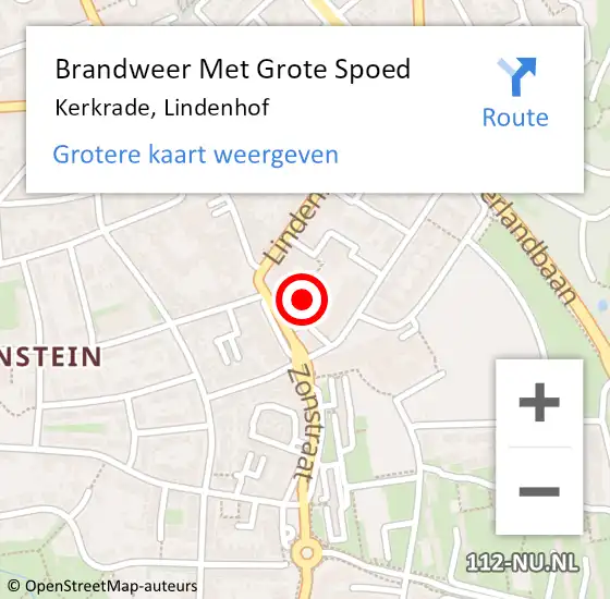 Locatie op kaart van de 112 melding: Brandweer Met Grote Spoed Naar Kerkrade, Lindenhof op 22 september 2022 09:52