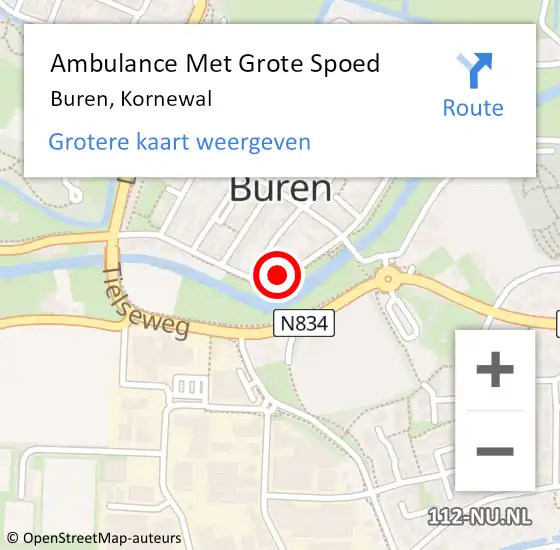 Locatie op kaart van de 112 melding: Ambulance Met Grote Spoed Naar Buren, Kornewal op 22 september 2022 10:26