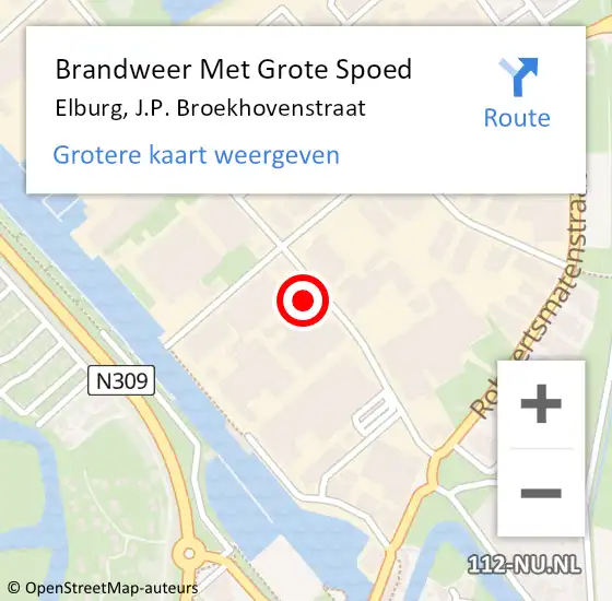 Locatie op kaart van de 112 melding: Brandweer Met Grote Spoed Naar Elburg, J.P. Broekhovenstraat op 22 september 2022 10:46