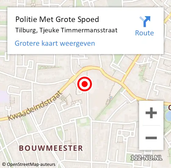 Locatie op kaart van de 112 melding: Politie Met Grote Spoed Naar Tilburg, Tjeuke Timmermansstraat op 22 september 2022 10:47