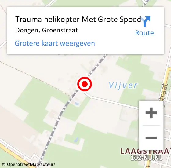 Locatie op kaart van de 112 melding: Trauma helikopter Met Grote Spoed Naar Dongen, Groenstraat op 22 september 2022 10:49