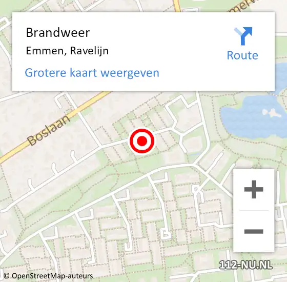 Locatie op kaart van de 112 melding: Brandweer Emmen, Ravelijn op 22 september 2022 10:53