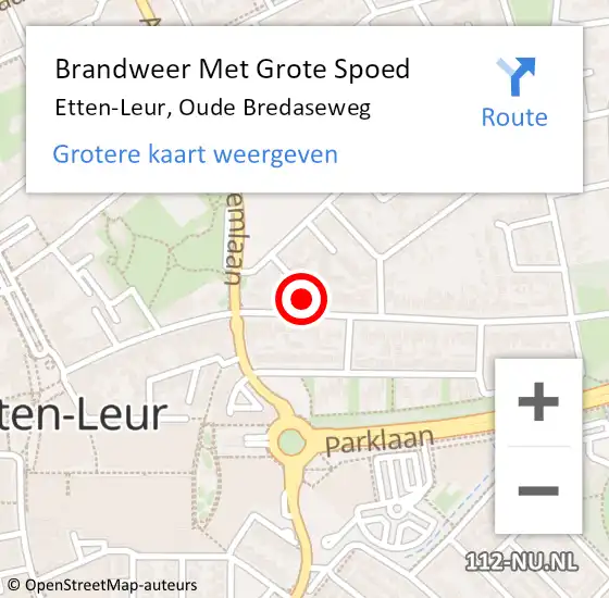 Locatie op kaart van de 112 melding: Brandweer Met Grote Spoed Naar Etten-Leur, Oude Bredaseweg op 22 september 2022 11:03