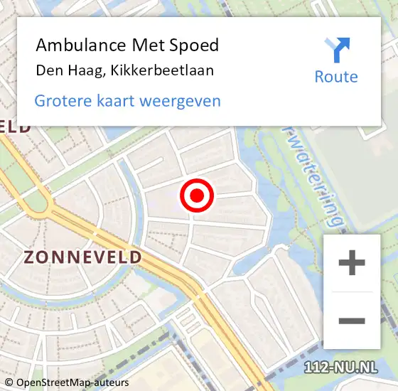 Locatie op kaart van de 112 melding: Ambulance Met Spoed Naar Den Haag, Kikkerbeetlaan op 22 september 2022 11:03