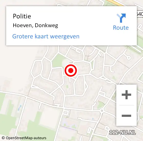 Locatie op kaart van de 112 melding: Politie Hoeven, Donkweg op 22 september 2022 11:22