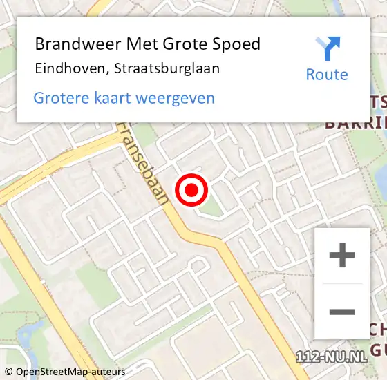 Locatie op kaart van de 112 melding: Brandweer Met Grote Spoed Naar Eindhoven, Straatsburglaan op 22 september 2022 11:24